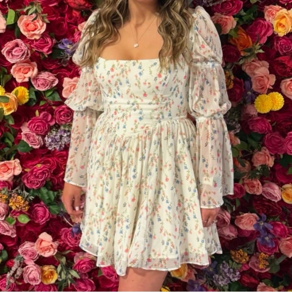 House Of CB Sancia Floral Print Corset Long Sleeve Minidress